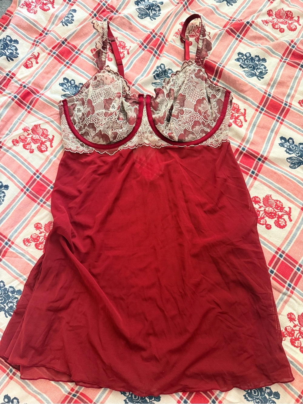 Auden Burgundy Chemise with Cream Lace Cups